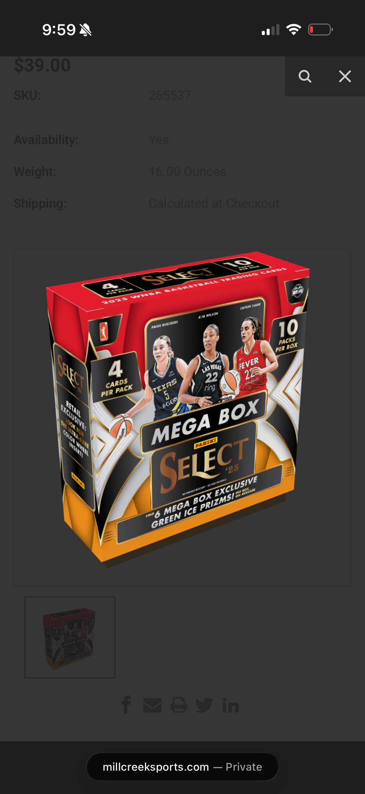 2025 Panini Selexct WNBA hobby mega box